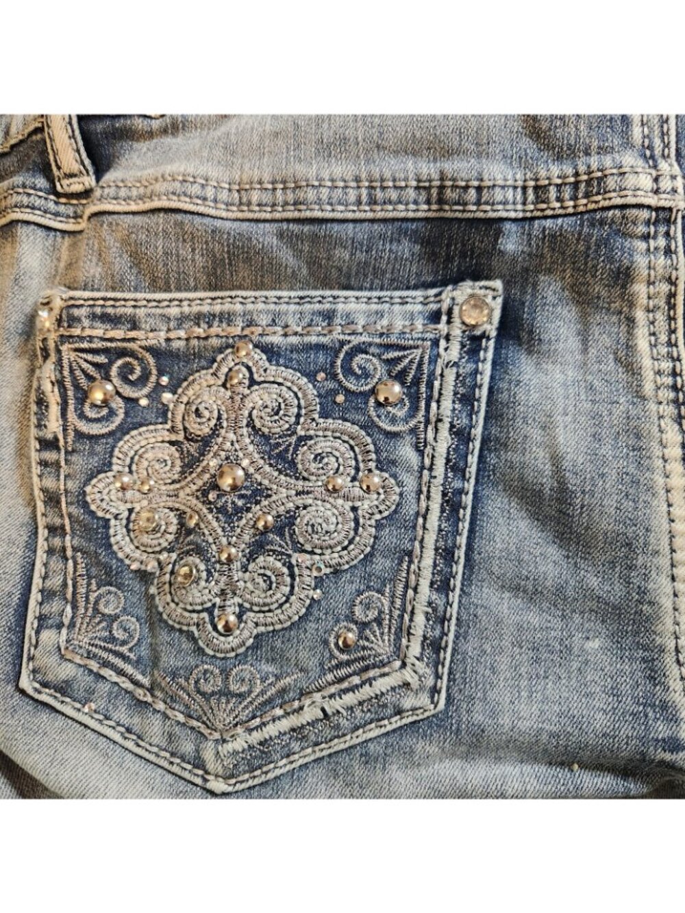 Cato Blue Jeans Mid Rise Acid Wash Boot Lg Denim Blue Jean Petite Siz 14P 34Wx29 - Picture 14 of 16